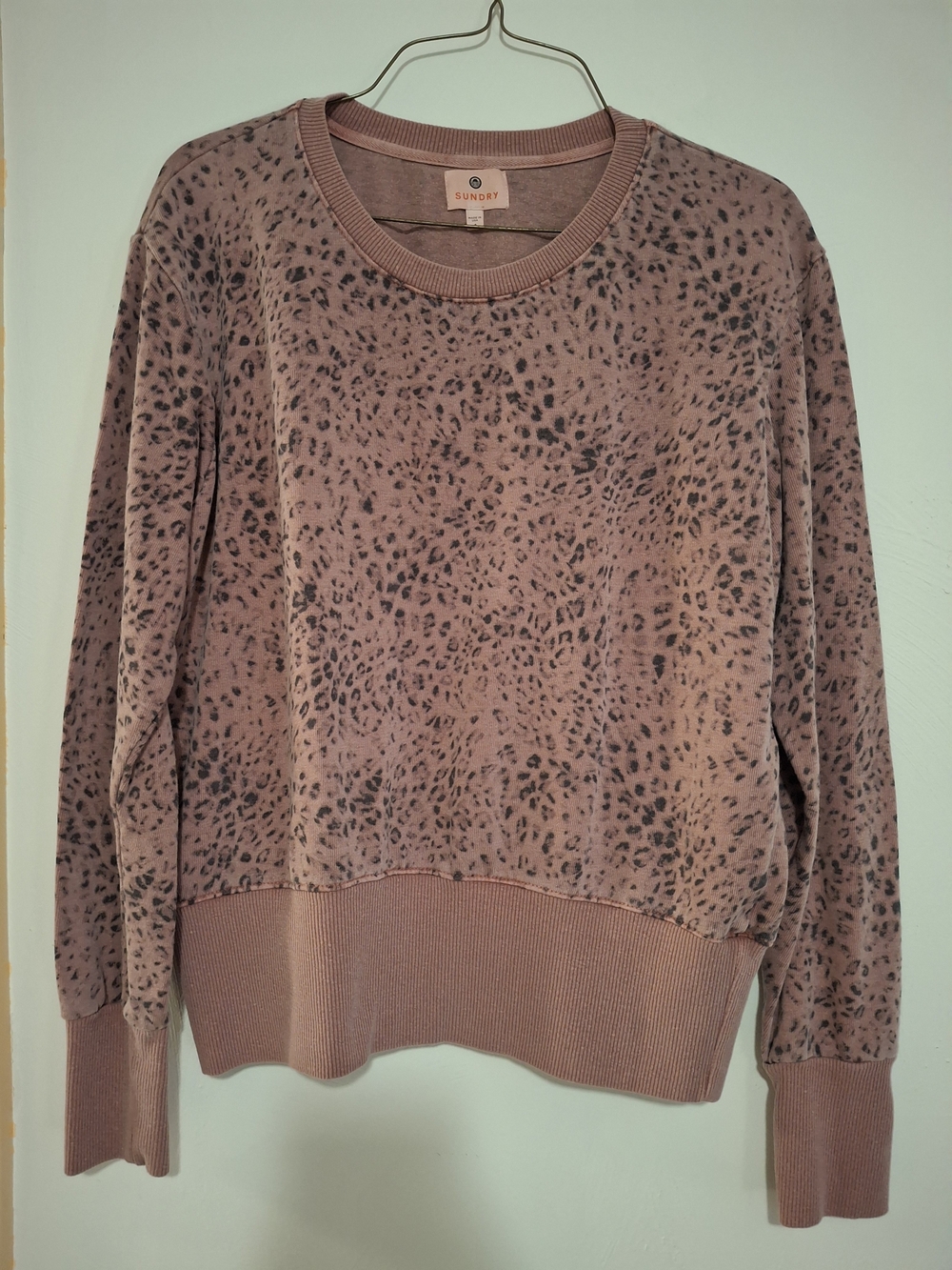 Sundry Dusty Mauve Leopard-Print Crewneck Sweater